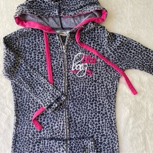 Vintage Billabong Hoodie Thermal Quarter Sleeve Gray‎ Floral Pink Embroidery XS